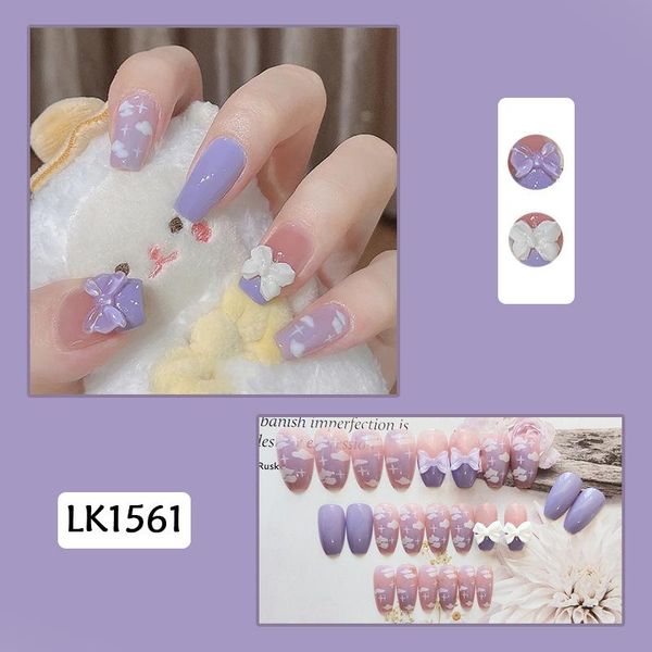 

false nails 24pcs fake 2-color bow nail patch sweet style glue type removable long paragraph manicure fully covered decoration, Red;gold