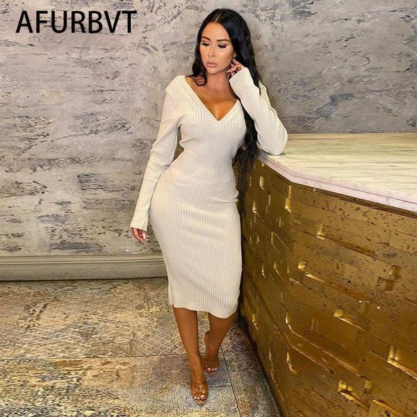 

casual dresses 2021 autumn backless sheath pencil dress korean v-neck long sleeve work party slim bodycon, Black;gray