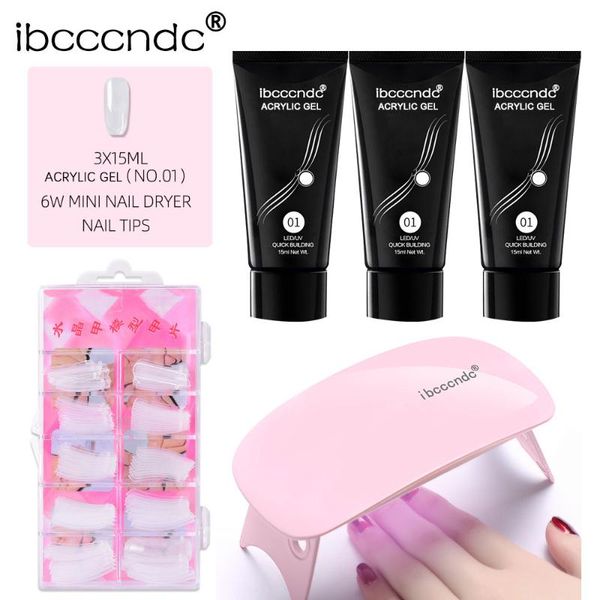 

nail art kits 3pcs poly uv gel set with 6w led lamp extension full manicure soak off tools kit