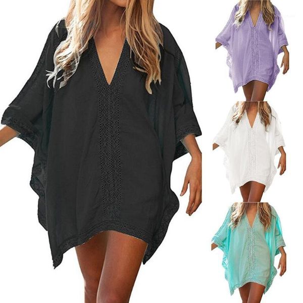 

women's swimwear beach cover swimsuit all match summer women bikini chiffon short dress gold thing suit tunic up, White;black