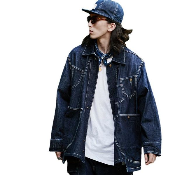 

spring and autumn wear irregular multi-pocket washed denim jacket trendy loose casual top, Black;brown