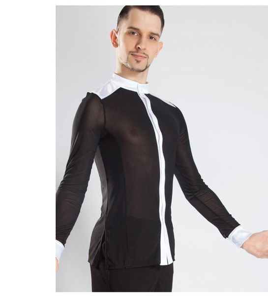 

latin dance shirts men rumba cha samba competition practice stage wear men's casual, White;black