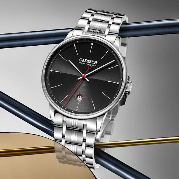 

wristwatches cadisen divers watch men resistant mechanical waterproof 50m business male clock relojes automaticos, Slivery;brown