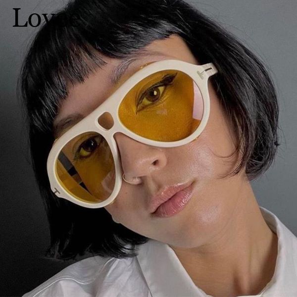 Sonnenbrille Übergroße Gelbe Pilot Frauen 2024 Sonnenbrille Männer Mode Vintage Große Rahmen Shades UV400 Steampunk