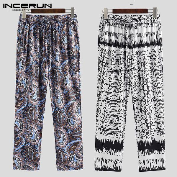 

men's pants incerun fashion trend printed pencil men baggy social comfortable pockets trousers slim elastic waist mens sweatpants, Black