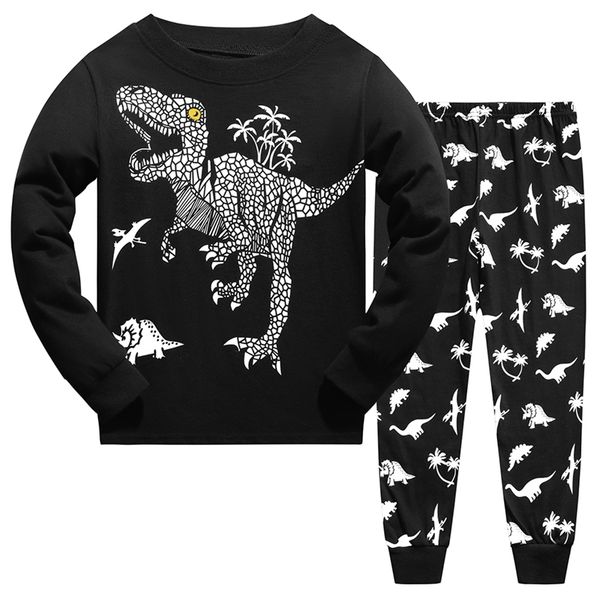 Meninos pijamas definir brilho no escuro dinossauro pjs manga comprida crianças pijama algodão sleepwear dino nightwear crianças roupa de 3-10T 210729