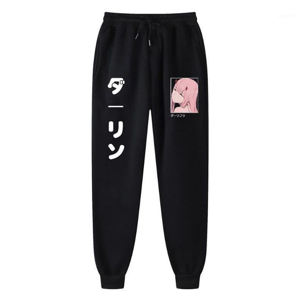

men's pants darling in the franxx printed fleece trousers men jogging, Black