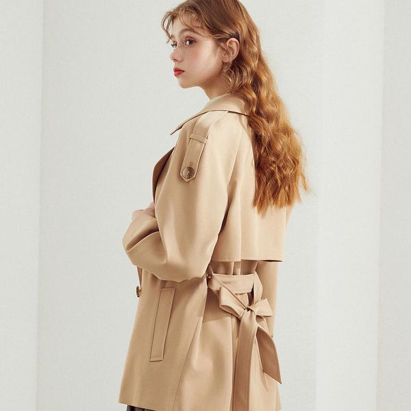 

women's trench coats fashion windbreaker coat 2021 spring and autumn small temperament dress loose thin medium long, Tan;black