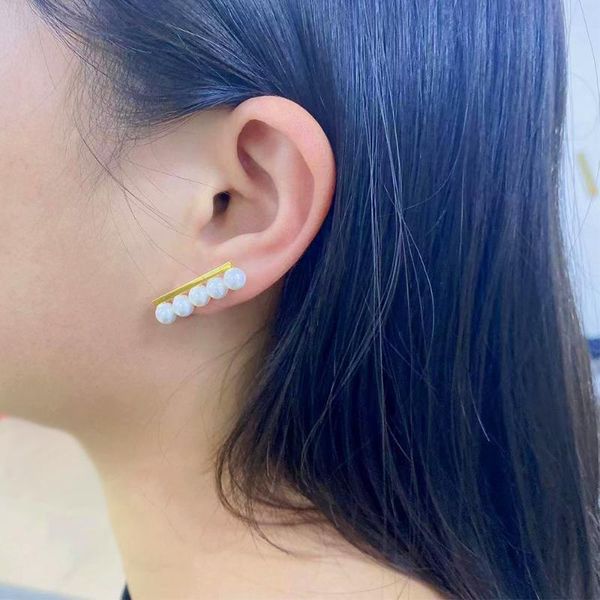 

stud slovecabin pure 925 sterling silver pearl balance plus gold color earrings femme luxury wedding ring japan style jewelry, Golden;silver