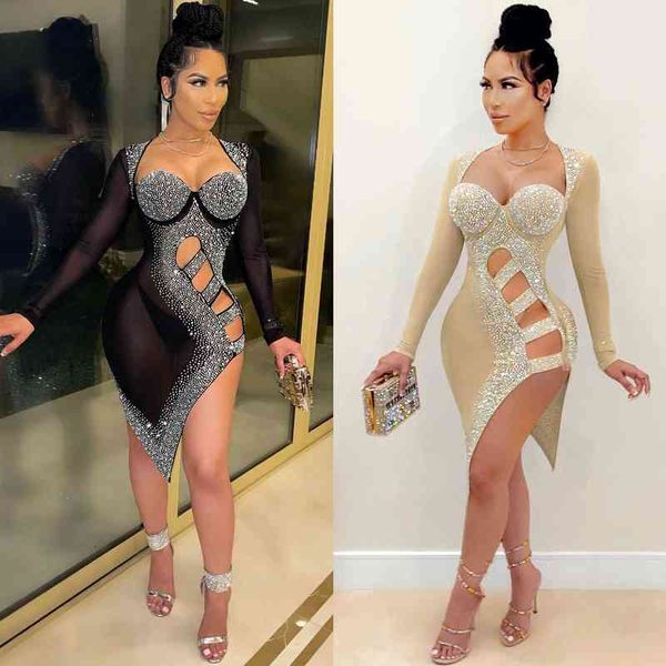 

casual dresses x5207 fashion women's nightclub hollow out split mh perspective ironing dresses, Black;gray