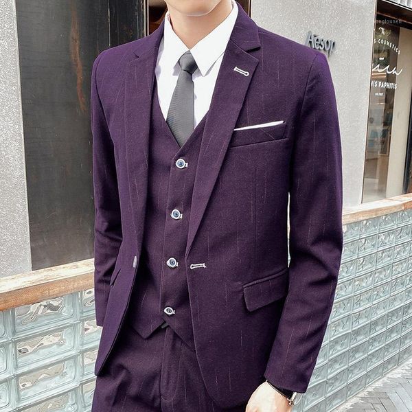 

men's striped suit autumn handsome slim three-piece suits & blazers, White;black