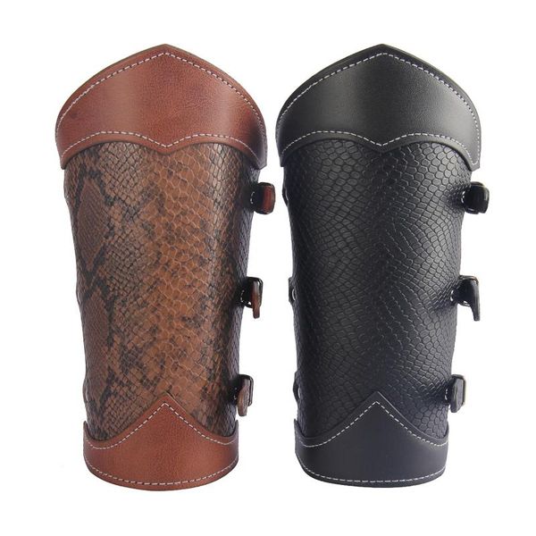 

leather gauntlet wristband medieval costume bracers wrist guard arm armor cuffs cosplay support, Black;red