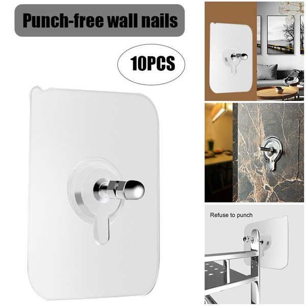 

10pcs adhesive wall screws hanging nails hook self no drilling non-trace suitable for hooks & rails