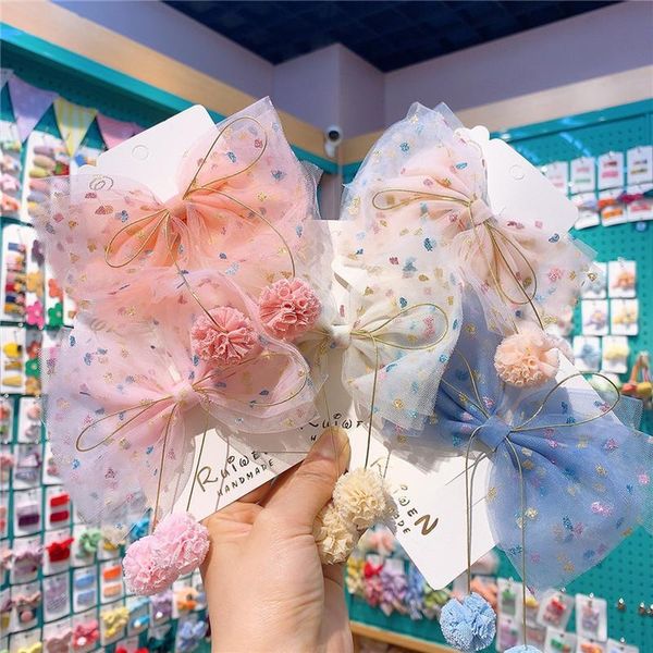 

sweet cute simple yarn bow children hairpins lace ball princess headdress hair clips for girl fashions accessories, Slivery;white