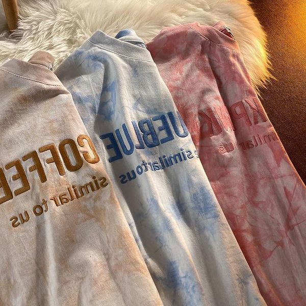 

women's t-shirt short sleeve t-shirts women letter embroidery tie dye oversize hip hop loose korean style all-match students simple chi, White