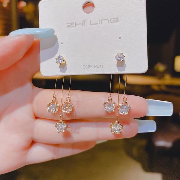 

stud zircon tassel long geometric metal hypoallergenic earrings female 2021 fashion temperament jewelry gift wholesale, Golden;silver