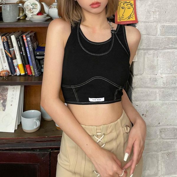 

women's t-shirt sylcue summer dark punk girl design feeling irregular cultivate one's character sling belt female corset off shoul, White