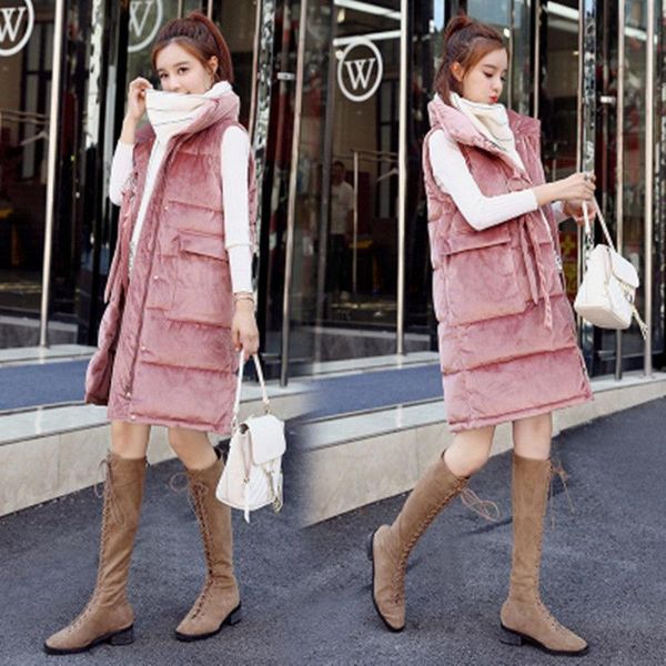 

women's vests women vest jacket 2021 spring autumn golden velvet fashion hooded chic warm youth elegant street jackets, Black;white