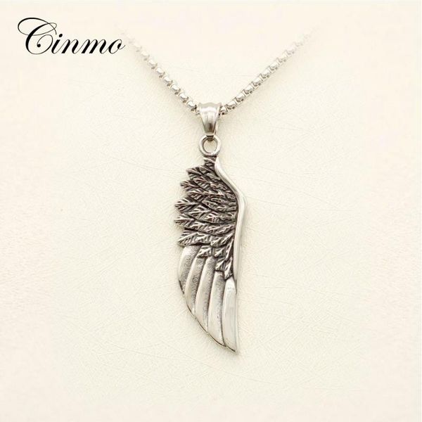 

pendant necklaces cinmo exquisite angel wing necklace fahion style hip hop cool stainless steel for men women charm jewelry gift, Silver