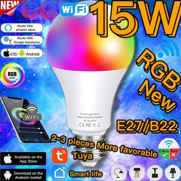 

bulbs smart light led ampoule e27 b22 lamp bulb rgb wifi/ir remote control 15w magic 16m color dimmable alexa google assistant