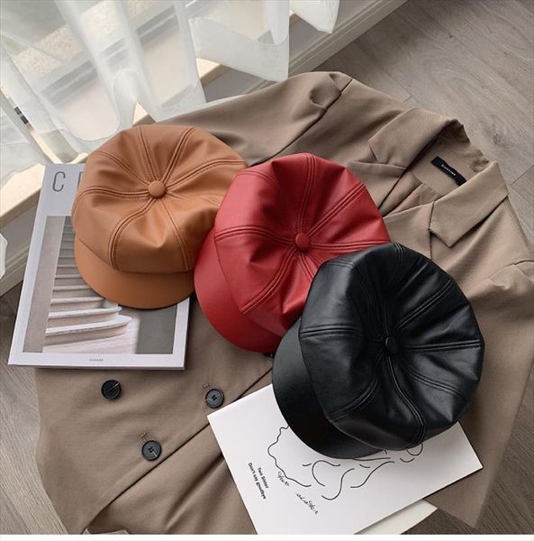 

vintage men women pu leather octagonal beret cap hat gatsby newsboy peaked cabbie hats casquette, Blue;gray