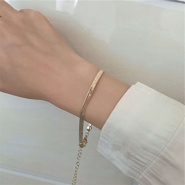 

hand catenary k155 cold wind simple snake bone chain bracelet korean temperament versatile niche design feeling bracelet hand adornment girl, Golden;silver