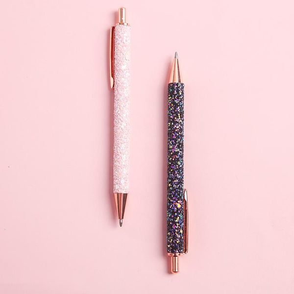 

ballpoint pens glitter metal sequin crystal pen 0.5mm black refill school office stationery student writing tool working gel, Blue;orange