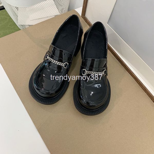 

dress shoes doll mary jane single shoes metal one-line chain thick heels high one foot lazy women's, Black
