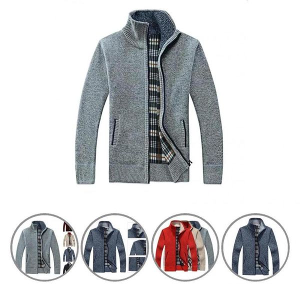

men's jackets knitted coat solid color men cardigan sweater loose stand collar plush for outdoor winter, Black;brown