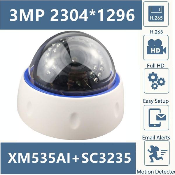 

cameras 3mp ip ceiling dome camera 2.8-12mm lens manual zoom xm535ai+sc3235 2304*1296 20fps h.265 onvif vms xmeye p2p motion detection