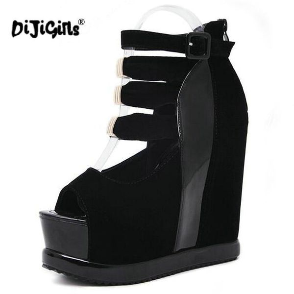

summer pumps ultra high heels female sandals platform wedges open toe women's shoes princess, Black