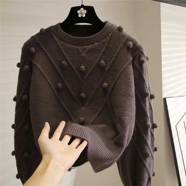 

women's sweaters 2021 autumn winter loose sweater fur ball spliced knitwear long sleeve vintage knit pullovers lady, White;black