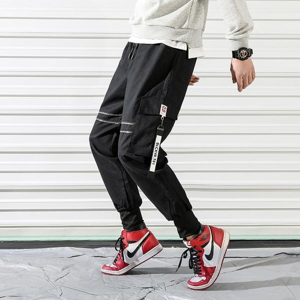 

men's pants nice men multi-pocket mens elastic waist harem pant hip hop casual loose joggers male, Black