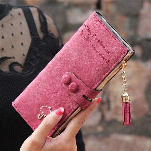 

women wallets matte pu leather lady handbags hasp tassel zipper clutch coin purse cards holder moneybags woman burse wallet bags, Red;black