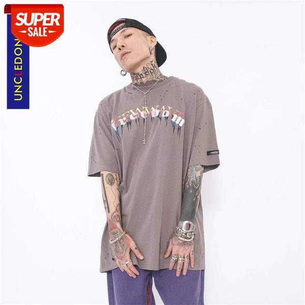 

uncledonjm new arrival 2021 vintage oversized t shirt hip hop streetwear tshirt harajuku summer damaged tees lsd27 #lc7y, White;black