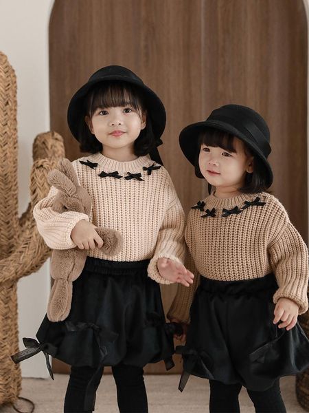 

pullover girls winter sweater romantic bow 2021 baby loose knit top, Blue