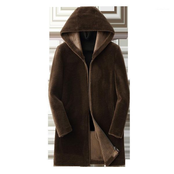 

men's leather & faux autumn winter real fur coat men sheep shearing 100% wool jacket long coats kurtki zimowe meskie kfs19m205-j kj3810, Black