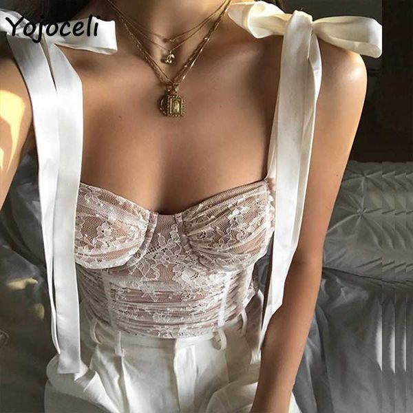 

yojoceli bow lace camis strap cropped camisole 210609, White