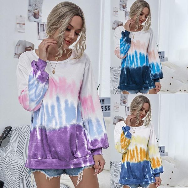 

tie-dyed hoodies women's european american casual o-neck loose pullovers spring autumn long sleeve sweatshirts &, Black