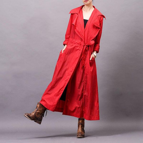 

women's trench coats suit collar long coat for women solid color vintage elegant casual windbreaker personality belt outwear streetwear, Tan;black