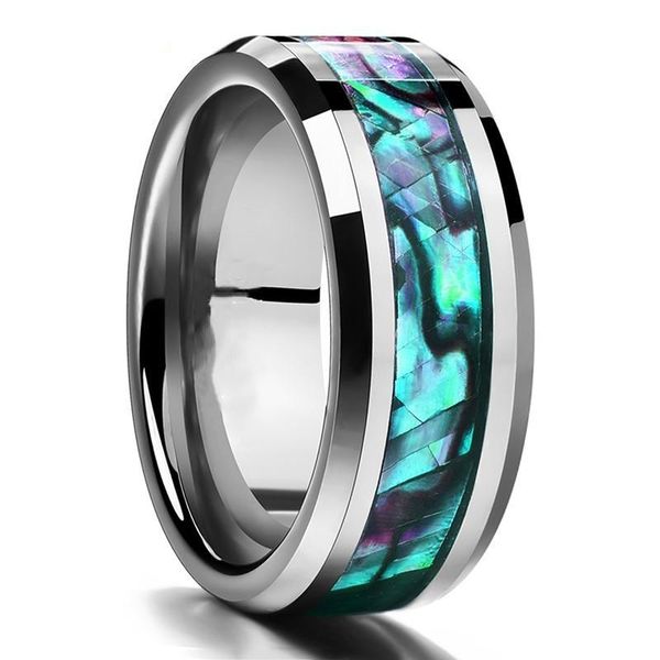 

wedding rings 8mm stainless steel ring abalone shell inlaid men's fashion creative jewelry accessories, Slivery;golden