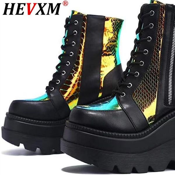 

boots fashion female platform increase classic wedges ankle women 2021 zipper booties botas mujer 35-43, Black