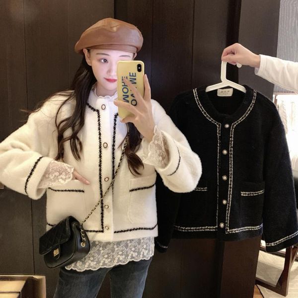 

women's jackets artificial mink-fur outer female autumn and winter all-matching the online influencer refined small-sized short cardiga, Black;brown