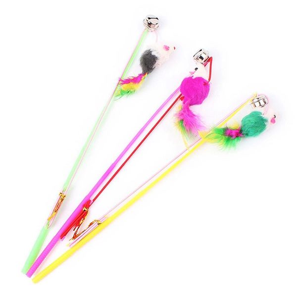 

cat toys random color mouse wand interactive funny feather teaser kitten toy with bell teasing stick legendog