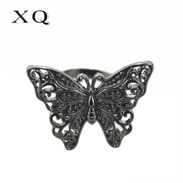 

cluster rings xq 6# black openwork butterfly 9# blue round ring for women accessories wholesale party jewelry punk retro fun, Golden;silver