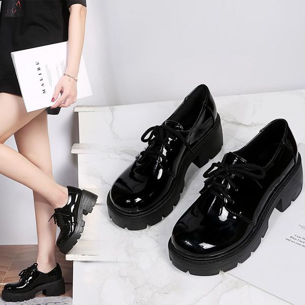 

dress shoes women oxford shoe platform casual high heels patent leather lace up female sneakers black zapatos mujer autumn 9362n