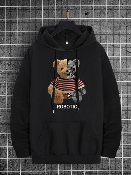 

men bear & letter graphic sweatshirt 98mr#, Black