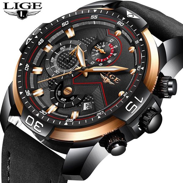 

wristwatches lige mens watches fashion business quartz watch men leather military sport waterproof clock relogio masculino, Slivery;brown