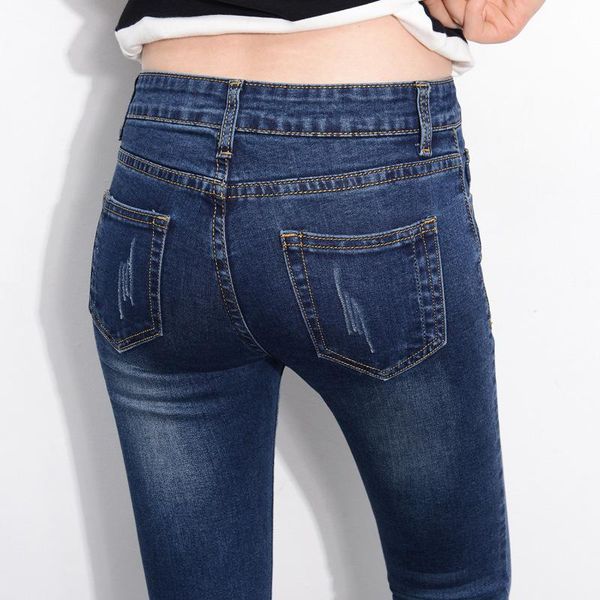

women's jeans stretch female korean version of the thin feet pants pencil tide high waist hips slim fashion long, Blue