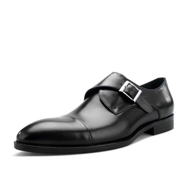 

dress shoes luxury men loafers formal casual monk strap british style cowhide wedding leather, Black